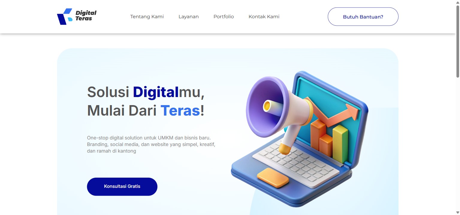 Digital Teras agency website showing hero with services overview and portfolio grid